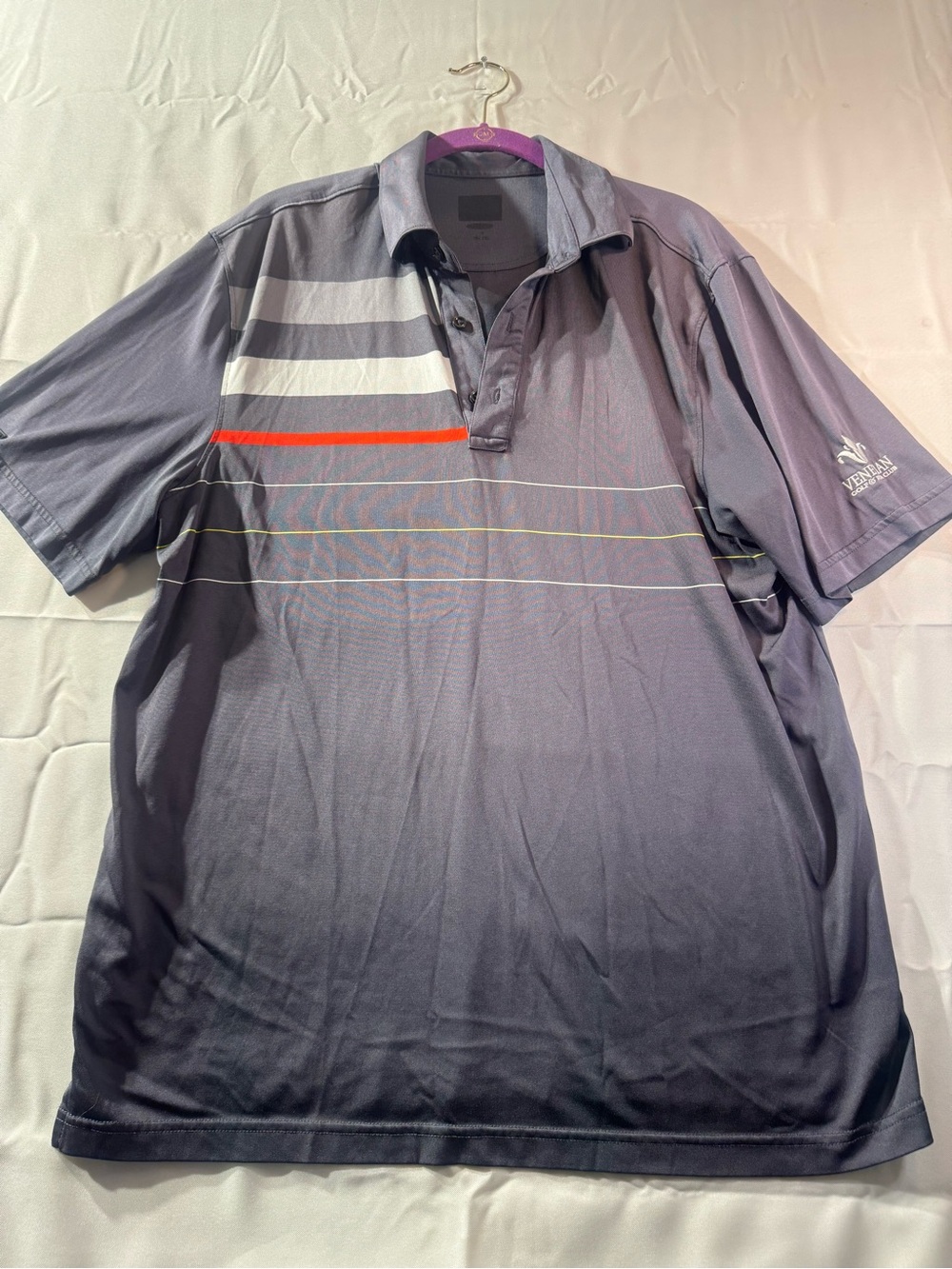 Men’s Large Venetian Golf River Club Gray Short-Sleeve Polo with Stripe Detail